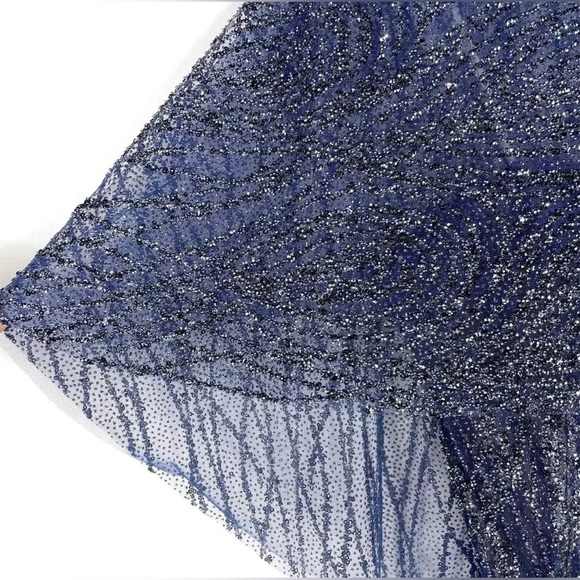 NEW!$1’270! Marchesa Notte Embellished Sequin Column Gown CapeNavy Strapless Sz4 - Picture 7 of 10